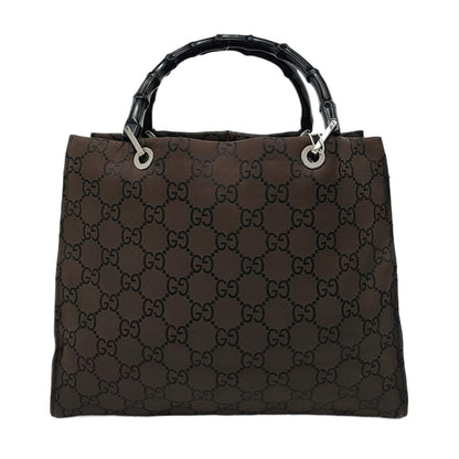 GUCCI Bamboo 1947 Brown Canvas Bamboo Handle Tote Bag Silver Hardware-(SKU)-953508975