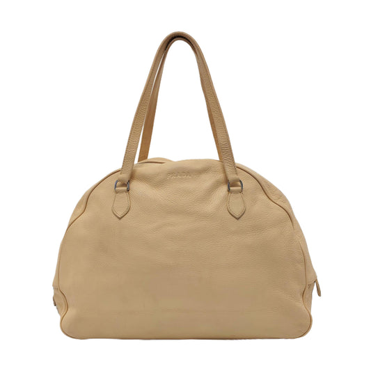 PRADA Light Yellow Calfskin Handbag Single Shoulder Bag Silver Hardware-(SKU)-953688644