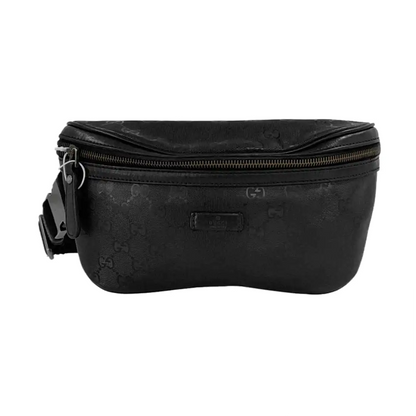 GUCCI GG Imprime Black涂层帆布老花腰包腰包/胸包 Silver Hardware-(SKU)-953665955