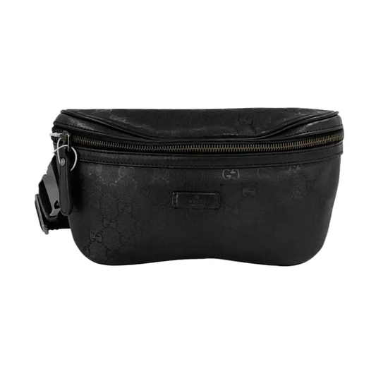GUCCI GG Imprime Black涂层帆布老花腰包腰包/胸包 Silver Hardware-(SKU)-953665955