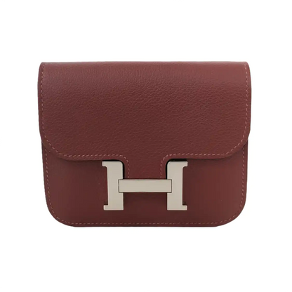 HERMÈS Constance Slim Hermes Red Evercolor Calfskin Constance Wallet Silver Hardware Y Engraving Pockets-(SKU)-946073587