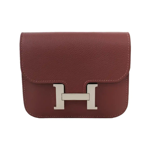HERMÈS Constance Slim Hermes Red Evercolor Calfskin Constance Wallet Silver Hardware Y Engraving Pockets-(SKU)-946073587