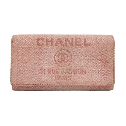 CHANEL DEAUVILLE Pink fabric wallet Silver Hardware 18nan-(SKU)-953641586