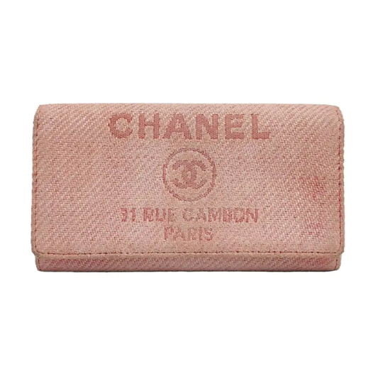 CHANEL DEAUVILLE Pink fabric wallet Silver Hardware 18nan-(SKU)-953641586