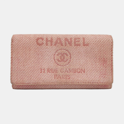 CHANEL DEAUVILLE Pink fabric wallet Silver Hardware 18nan-(SKU)-953641586