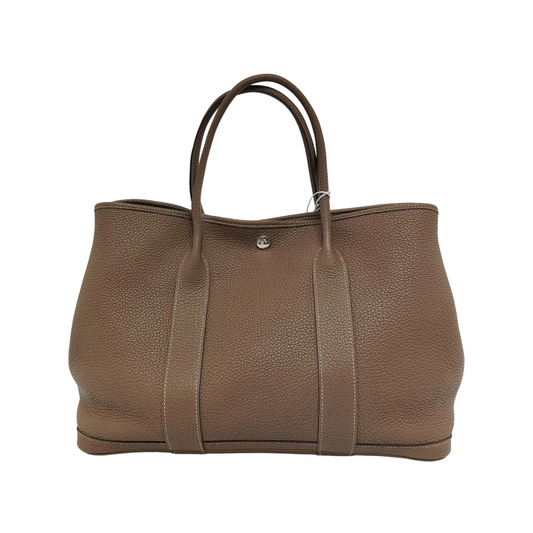 HERMÈS Garden Party 36 Taupe Negonda Calfskin Garden Bag with Detachable Strap, Silver Hardware, A-(SKU)-945825611