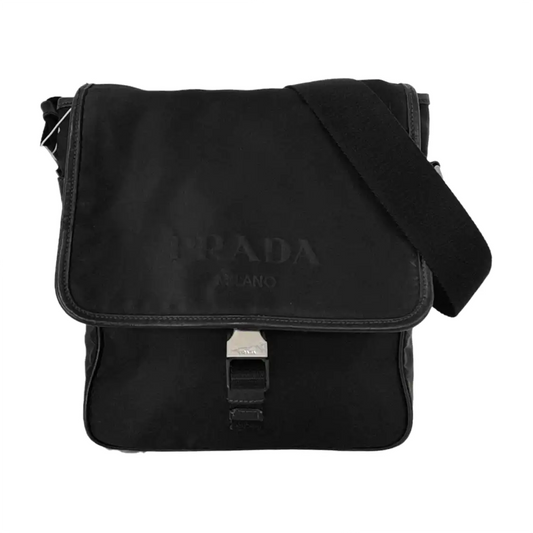 PRADA Black Nylon Crossbody Bag Single Shoulder Bag Silver Hardware-(SKU)-953408479