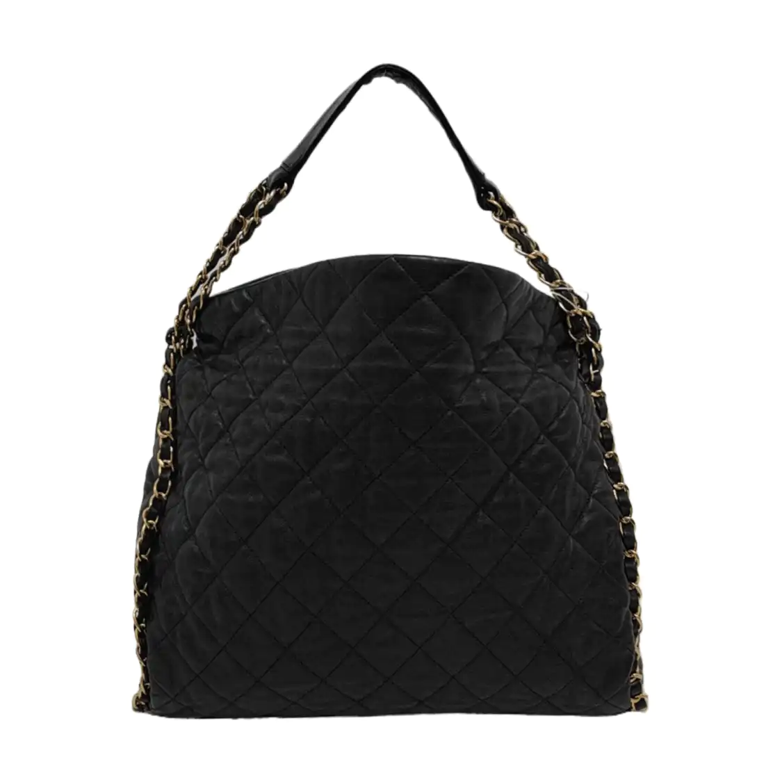 CHANEL CHAIN ME Black Pebbled Leather Quilted Crossbody Shoulder Bag with Gold Hardware, 14 openings-(SKU)-953577261