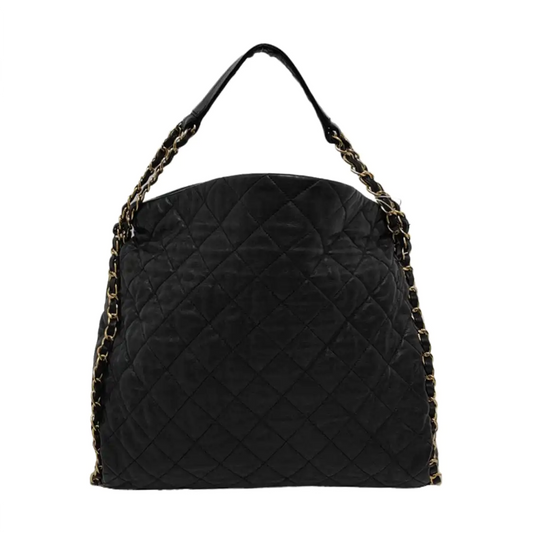 CHANEL CHAIN ME Black Pebbled Leather Quilted Crossbody Shoulder Bag with Gold Hardware, 14 openings-(SKU)-953577261