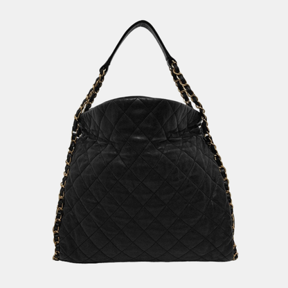 CHANEL CHAIN ME Black Pebbled Leather Quilted Crossbody Shoulder Bag with Gold Hardware, 14 openings-(SKU)-953577261