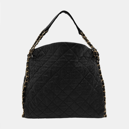CHANEL CHAIN ME Black Pebbled Leather Quilted Crossbody Shoulder Bag with Gold Hardware, 14 openings-(SKU)-953577261