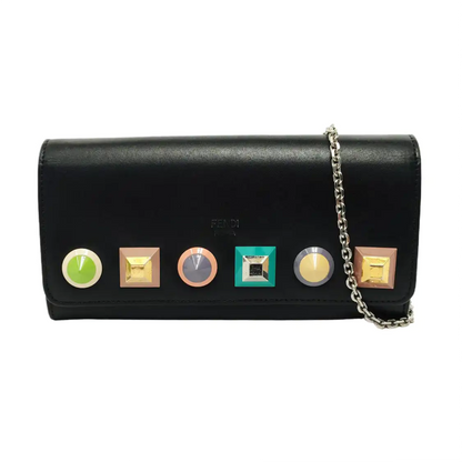 FENDI Monster Black Leather Studs Single Shoulder Crossbody Bag Silver Hardware Removable shoulder strap-(SKU)-953618573
