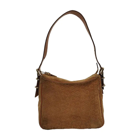 CELINE Brown Suede Leather Embossed Single Shoulder Bag Golden hardware Removable shoulder strap-(SKU)-940050466