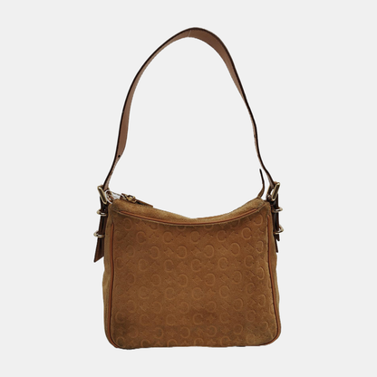 CELINE Brown Suede Leather Embossed Single Shoulder Bag Golden hardware Removable shoulder strap-(SKU)-940050466