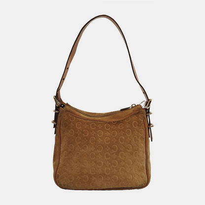 CELINE Brown Suede Leather Embossed Single Shoulder Bag Golden hardware Removable shoulder strap-(SKU)-940050466
