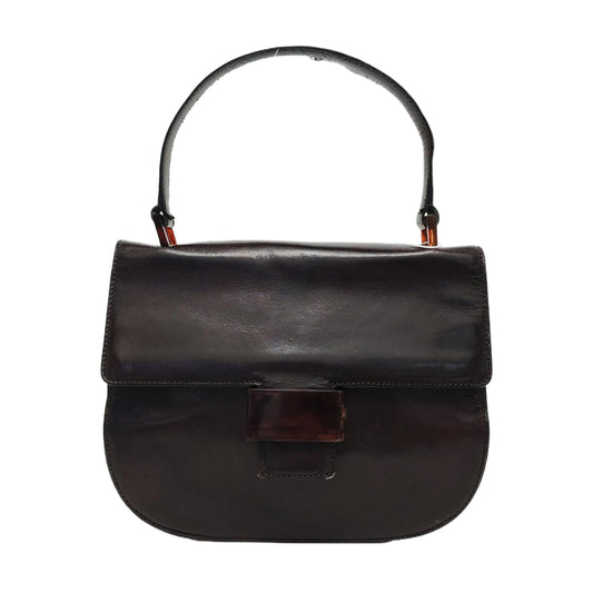 PRADA Dark Brown Leather Handbag Brown Hardware-(SKU)-954064287