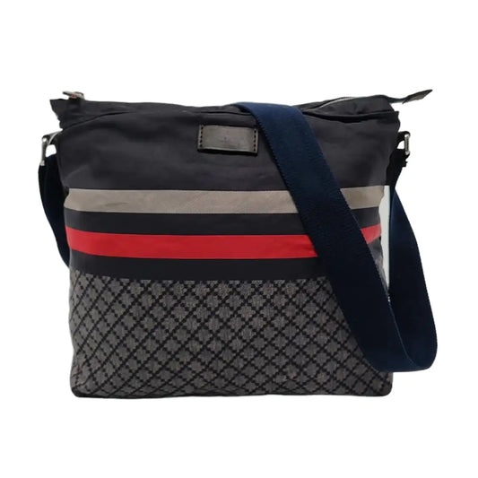 GUCCI Dark Grey Nylon Shoulder Bag Crossbody Bag Silver Hardware-(SKU)-954022367