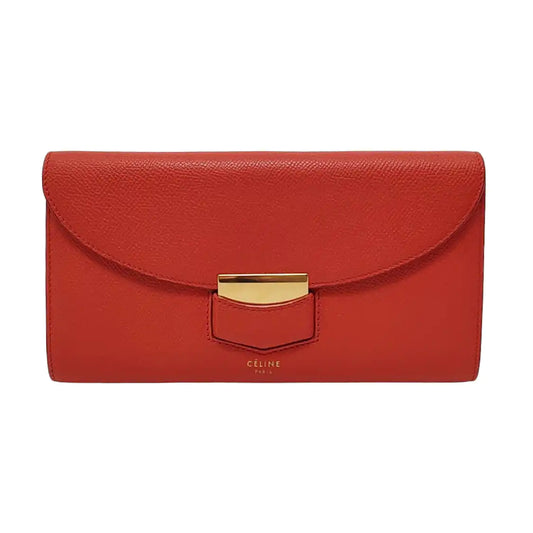 CELINE TROTTEUR Large size Red Leather Wallet Golden hardware-(SKU)-954216464