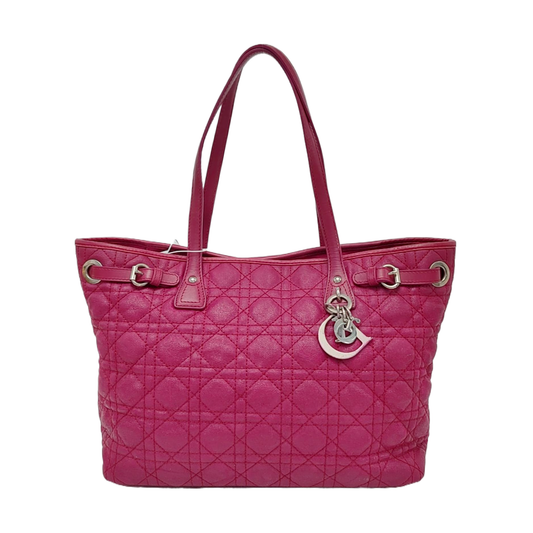 DIOR Panarea Cerise Coated Canvas Weave Pattern Jacquard Single Shoulder Bag Handbag Silver Hardware-(SKU)-954096914