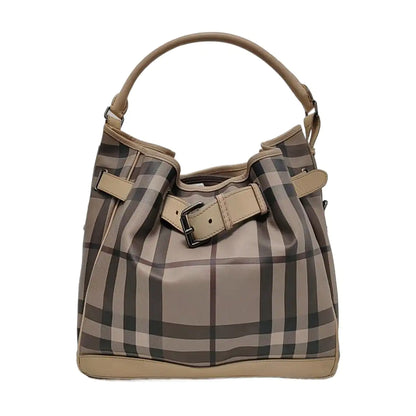 BURBERRY Smoked Check Medium size Light Gray Coated Canvas Shoulder Bag Tote Ruthenium color hardware Removable shoulder strap-(SKU)-951094751