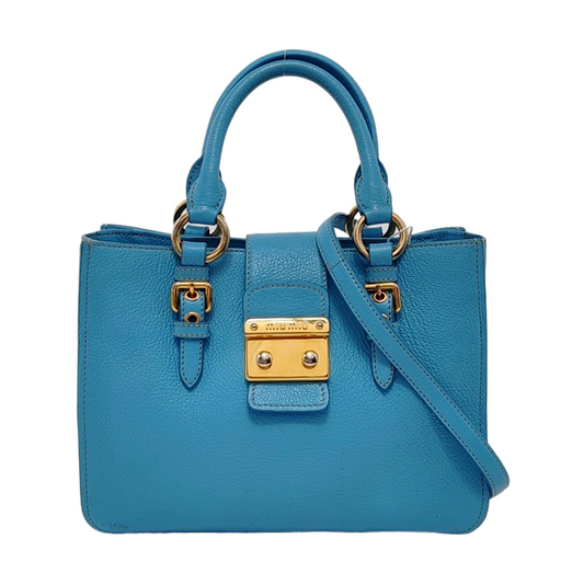 Miu Miu Madras Blue Cowhide Studs Single Shoulder Bag Tote Bag Crossbody Bag Golden hardware Removable shoulder strap-(SKU)-954293190
