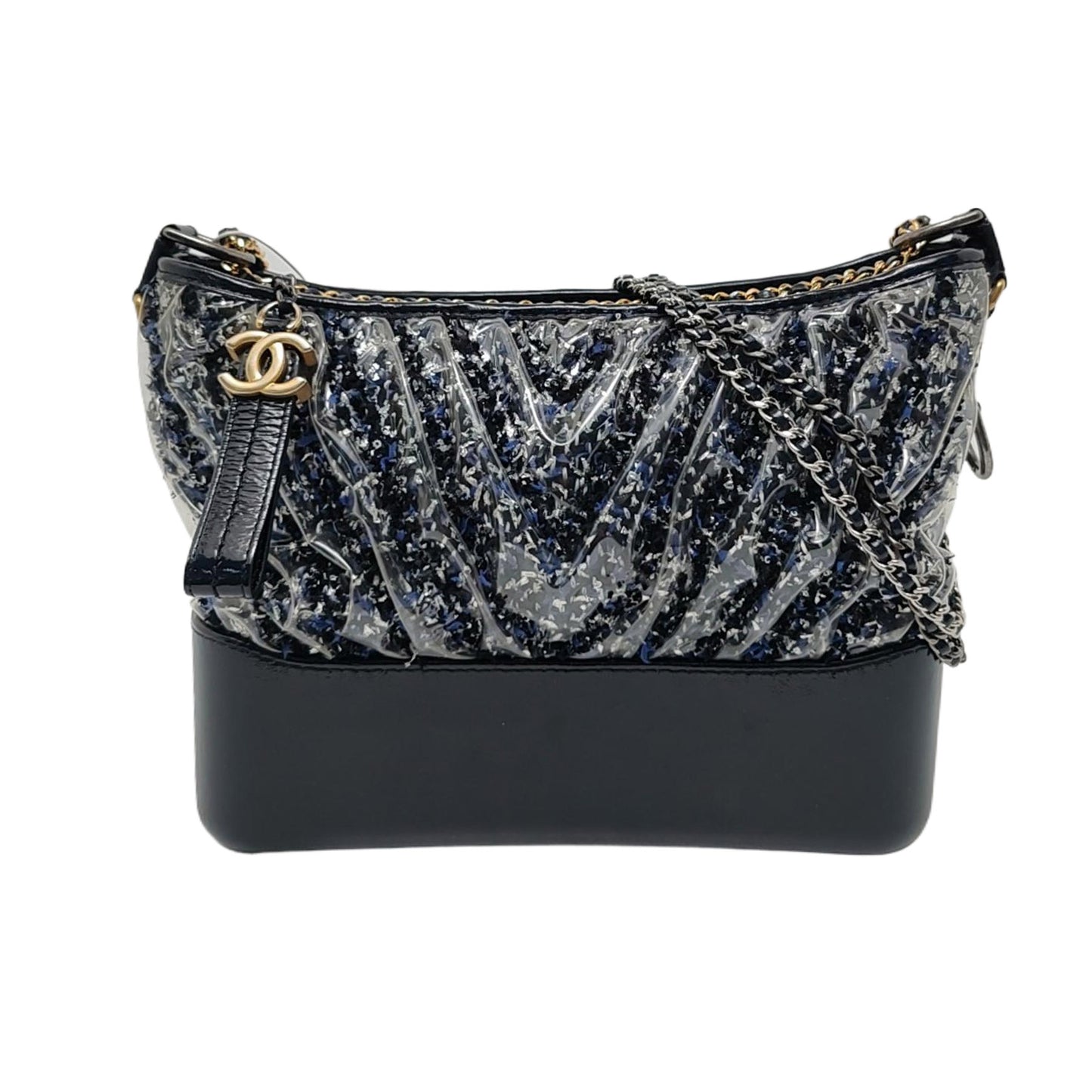 CHANEL GABRIELLE Medium Dark Blue Wool Quilted V Pattern Gabby Bag Crossbody Shoulder Bag Sling Bag Gold Silver Ruthenium Hardware 25 Clasp Removable Strap-(SKU)-954167174
