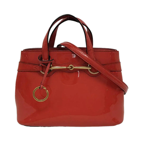 GUCCI Horsebit Chain Red Patent Leather Horsebit Shoulder and Handbag Golden hardware Removable shoulder strap-(SKU)-954143882