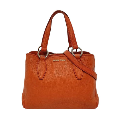 Miu Miu Tote bag Orange Cowhide Single Shoulder Bag Handbag Crossbody Bag Silver Hardware Removable shoulder strap-(SKU)-954144217
