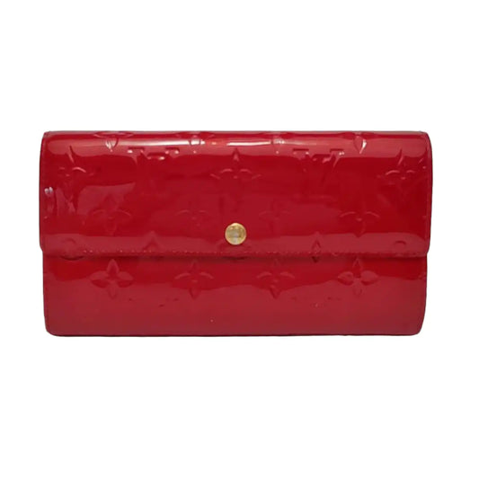 LOUIS VUITTON PORTE MONNAIE Red patent leather embossed wallet Golden hardware-(SKU)-954356366