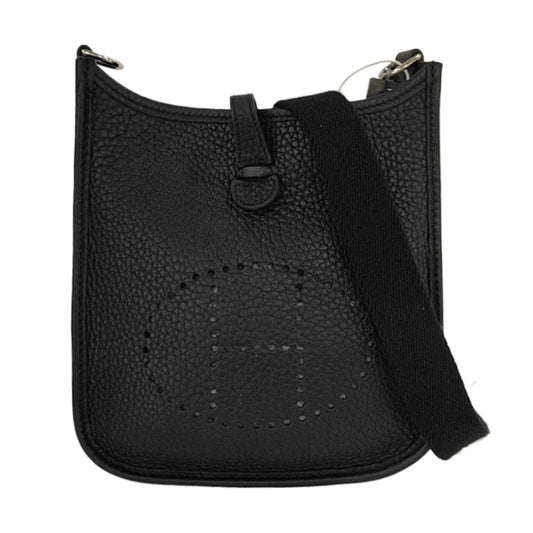 HERMÈS Evelyne TPM Black Clemence Leather Cutout Evelyne Single Shoulder Bag Crossbody Bag with Silver Hardware and U, Detachable Shoulder Strap-(SKU)-954264231