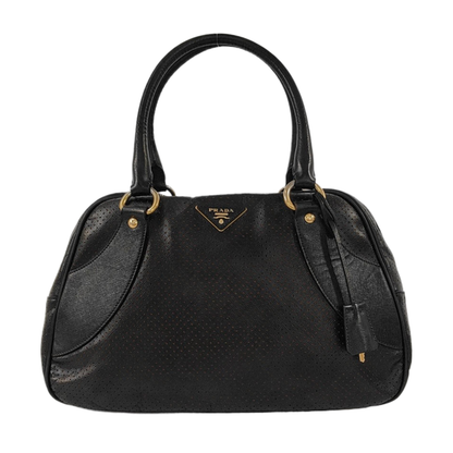 PRADA Promenade Black Leather Cut-Out Handbag Golden hardware-(SKU)-954408142