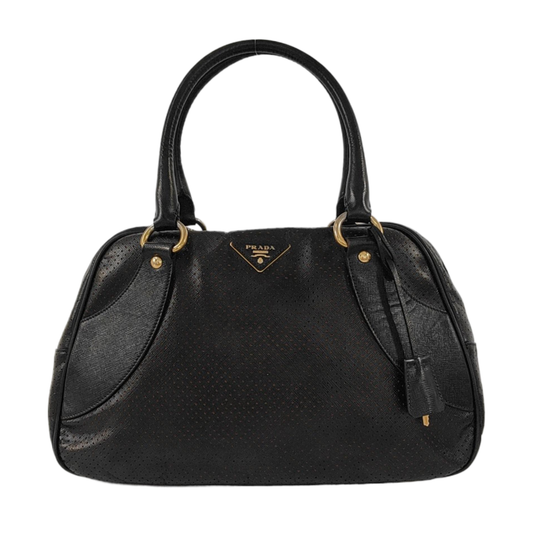 PRADA Promenade Black Leather Cut-Out Handbag Golden hardware-(SKU)-954408142