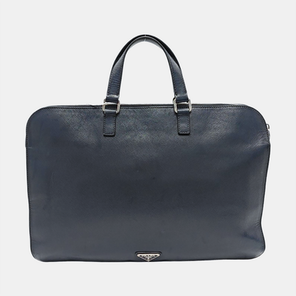 PRADA Dark Blue Leather Handbag Silver Hardware-(SKU)-954413734