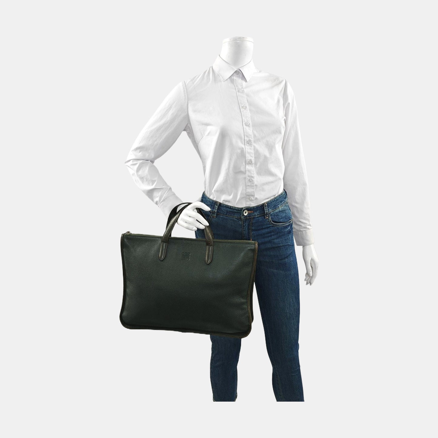 LOEWE Toledo Dark Green Leather Handbag Silver Hardware-(SKU)-954572249
