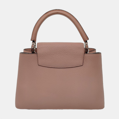 LOUIS VUITTON CAPUCINES Medium Size Nude Pink Calfskin Crossbody Bag Shoulder Bag Tote Bag Silver Hardware Removable Strap-(SKU)-954522912