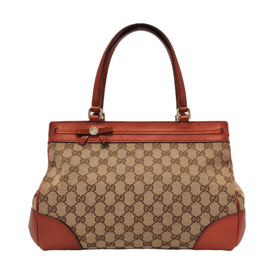 GUCCI Tote bag Khaki Coated Canvas Monogram Handbag Shoulder Bag Golden hardware-(SKU)-954695205