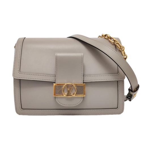 LOUIS VUITTON DAUPHINE Medium Elephant Grey Leather Dauphine Crossbody Bag Single Shoulder Bag with Detachable Strap-(SKU)-954852579
