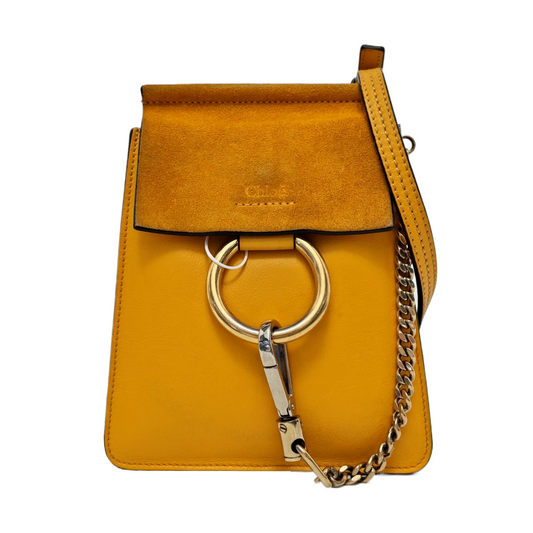 Chloé Faye Small size Yellow Leather Single Shoulder Bag Crossbody Bag Handbag Golden hardware Removable shoulder strap-(SKU)-954686594