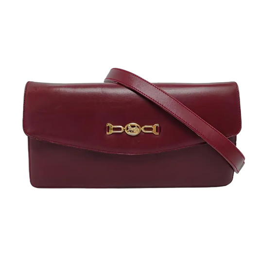 CELINE Burgundy Leather Single Shoulder Bag Golden hardware Removable shoulder strap-(SKU)-954657599