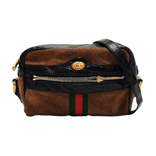 GUCCI Ophidia  mini Brown Suede Leather Striped Webbing Single Shoulder Bag Crossbody Bag Golden hardware-(SKU)-953950418