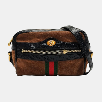 GUCCI Ophidia  mini Brown Suede Leather Striped Webbing Single Shoulder Bag Crossbody Bag Golden hardware-(SKU)-953950418