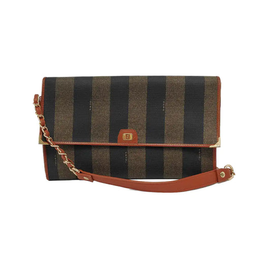 FENDI Pequin Brown Coated Canvas Handbag Golden hardware Vintage model-(SKU)-946207917