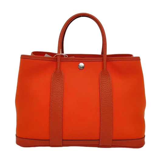 HERMÈS Garden Party 30 Geranium Red Canvas Garden Bag Tote Bag Silver Hardware D-(SKU)-954902323