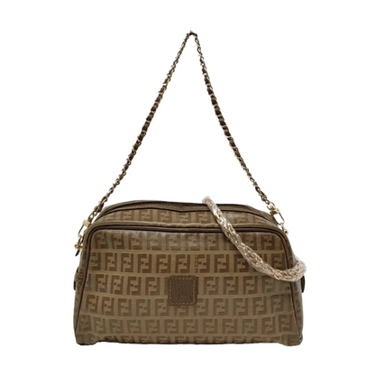 FENDI 棕色涂层帆布双F手拿包 Golden hardware-(SKU)-954838051