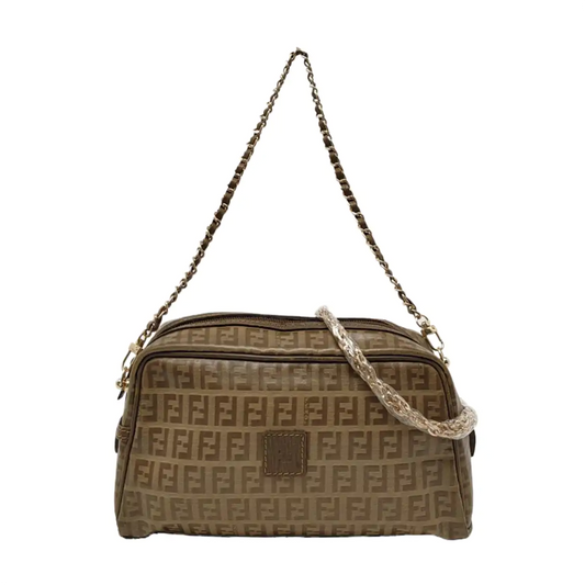 FENDI 棕色涂层帆布双F手拿包 Golden hardware-(SKU)-954838051