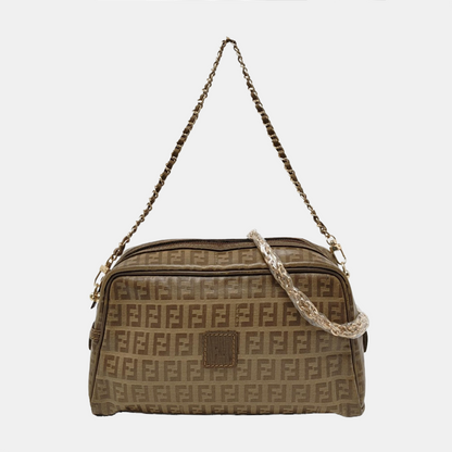 FENDI 棕色涂层帆布双F手拿包 Golden hardware-(SKU)-954838051