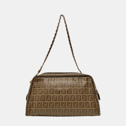 FENDI 棕色涂层帆布双F手拿包 Golden hardware-(SKU)-954838051