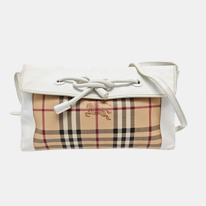 BURBERRY Khaki Coated Canvas Warhorse Plaid Crossbody Shoulder Bag Golden hardware-(SKU)-954930104