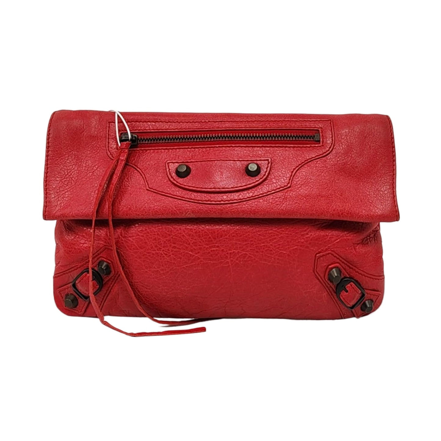 BALENCIAGA Classic City Red sheepskin studded fringe handbag single shoulder bag crossbody bag Black hardware-(SKU)-954876538
