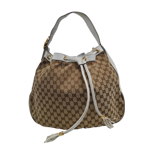 GUCCI Interlocking G Brown Canvas Fringe Shoulder Bag Tote Golden hardware-(SKU)-946676111